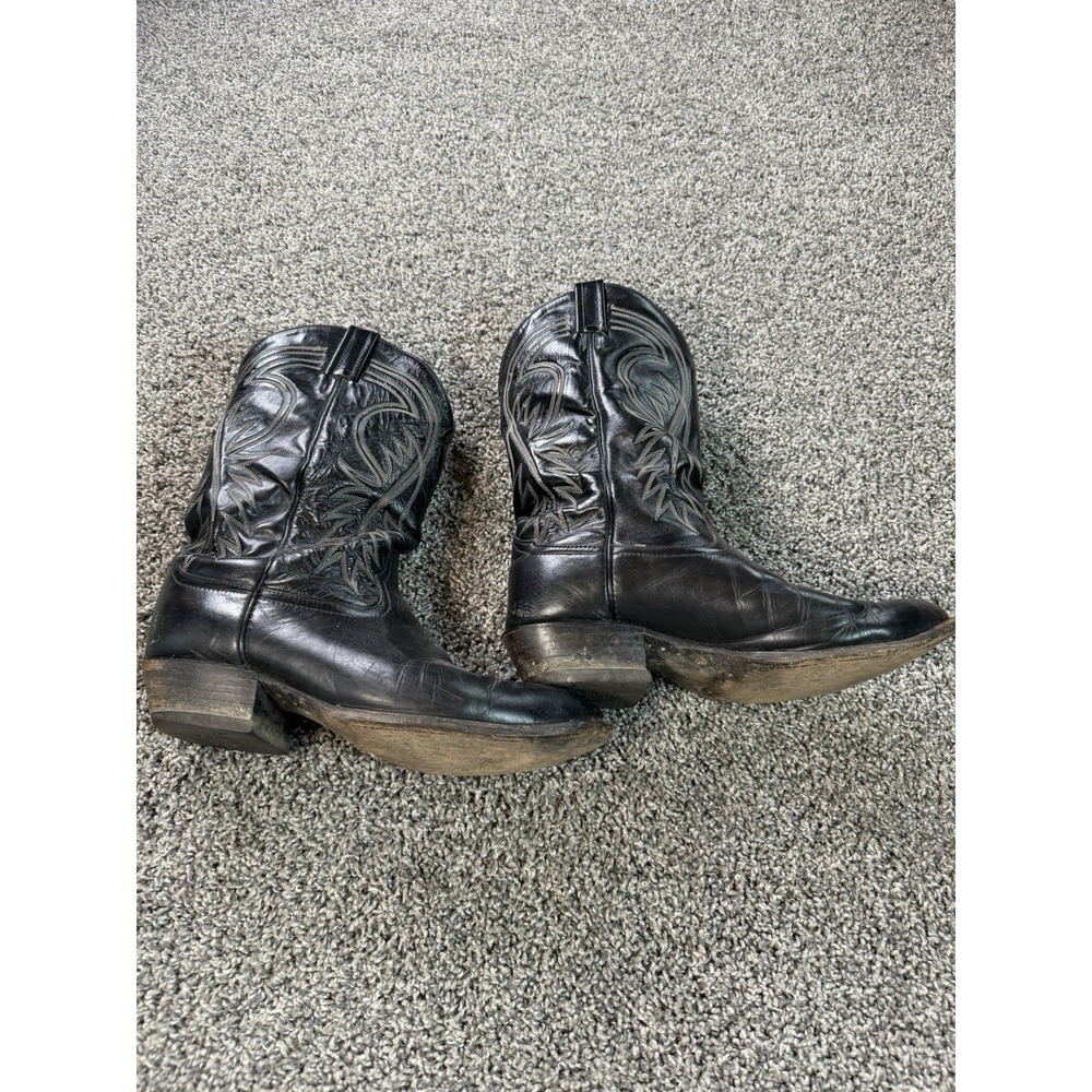 Tony Lama Black Leather Cowboy Boots Men's U.S. Size 12EE Round Toe